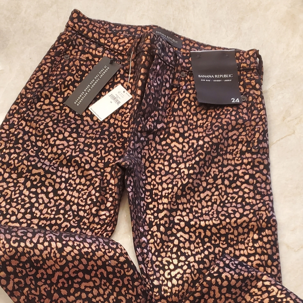 Metallic leopard jeans